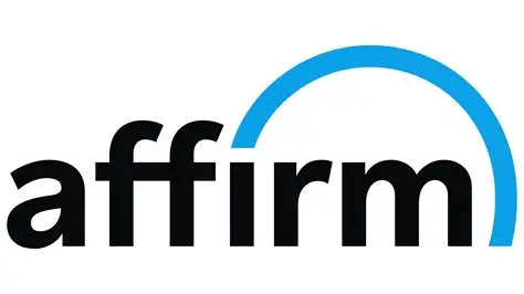 The Affirm logo features the word affirm in bold black lowercase letters, with a blue arc above the rm at the end, creating a distinctive design.